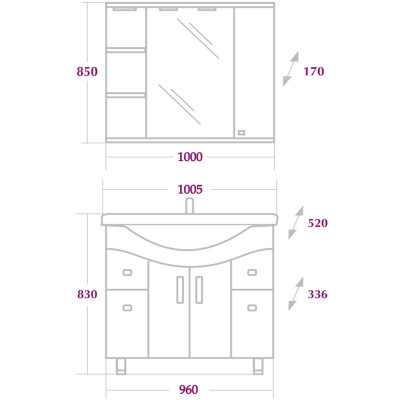 Комплект мебели Onika Эльбрус 100.13 с 2 ящиками