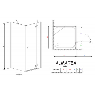 Душевой уголок Radaway Almatea KDJ 100 прозрачное стекло, прав. 32150-01-01NR