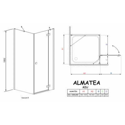 Душевой уголок Radaway Almatea KDJ 100x80 прозрачное стекло, прав. 32142-01-01NR