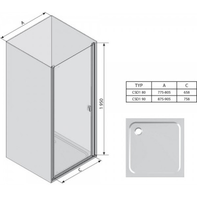 Душевая дверь Ravak Chrome CSD1-90 блестящий+транспарент 0QV70C00Z1