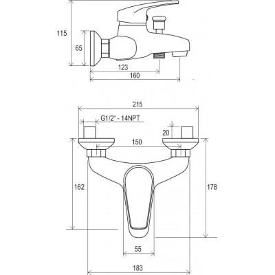 Настенный смеситель для ванной без гарнитуры Ravak Neo NO 022.00 X070017