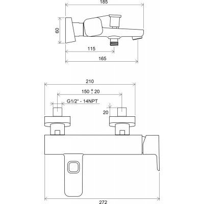 Настенный смеситель для ванны Ravak 10° TD 022.00/150 X070065