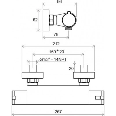 Настенный термостатический смеситель для душа без гарнитуры Ravak Termo TE 072.00/150 X070051