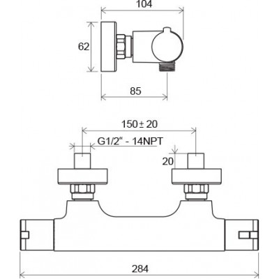 Настенный термостатический смеситель для душа без гарнитуры Ravak Termo TE 032.00/150 X070034