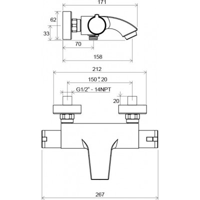 Настеный термостатический смеситель для ванны без гарнитуры Ravak Termo TE 082.00/150 X070046