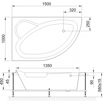 Акриловая ванна Royal Bath Alpine RB 819100, лев. 150 см