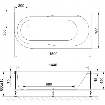 Акриловая ванна Royal Bath Azur RB 614202, прав. 160 см