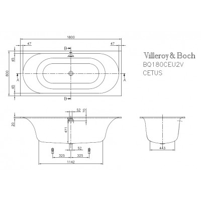 Акриловая ванна Villeroy & Boch Cetus UBQ180CEU2V-96 star white UBQ180CEU2V-96